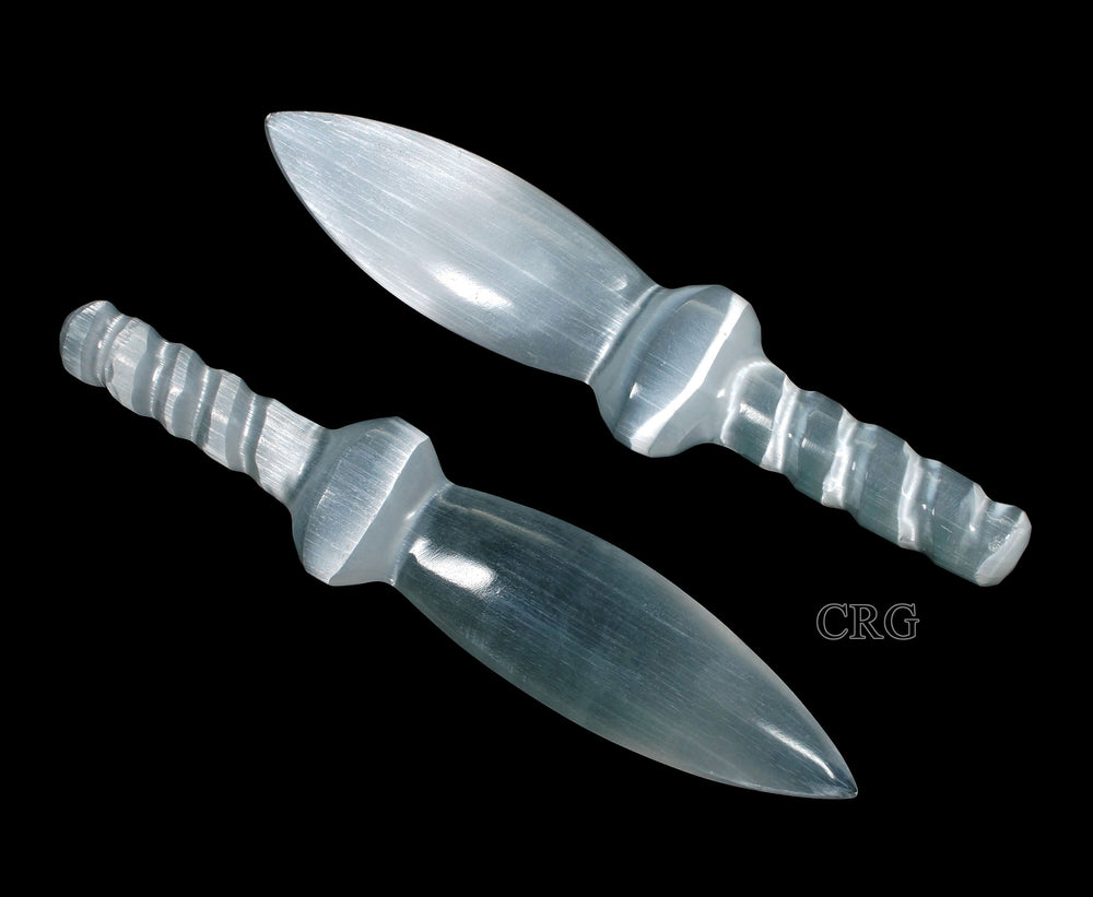 Selenite Dagger with Spiral Handle (Size 7.5 To 8.5 Inches) (1 Piece) Hand Carved Polished Gemstone Decor