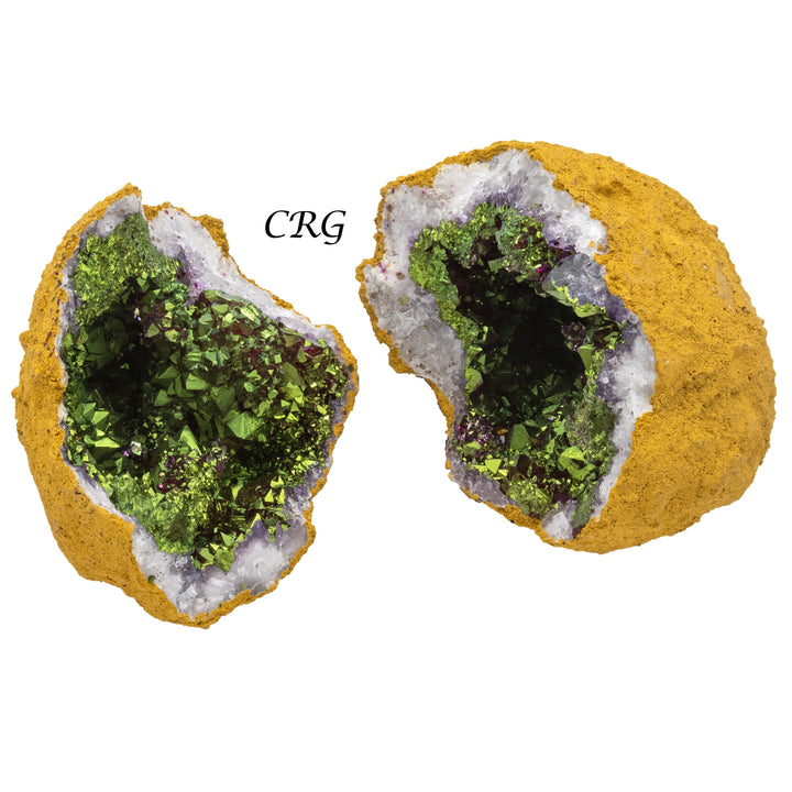 Geode Dyed Green Matching Halves (Size 2.4 To 4.5 Inches) (2 Pieces) Raw Crystals Minerals GemstonesCrystal River Gems