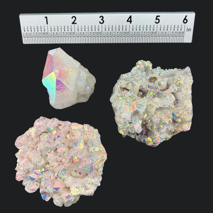 Titanium Aura Quartz Cluster and Points