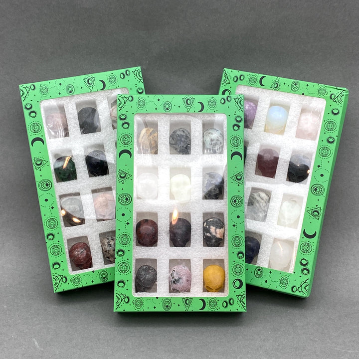 Mixed Gemstone Mini Skull Figurine Box Set