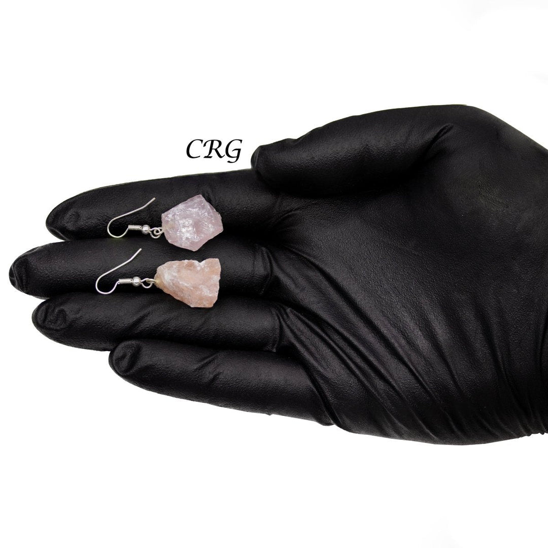 Rose Quartz Rough Earrings with Silver Plated Wire (1 Pair) Wholesale Crystal Gemstone JewelryCrystal River Gems