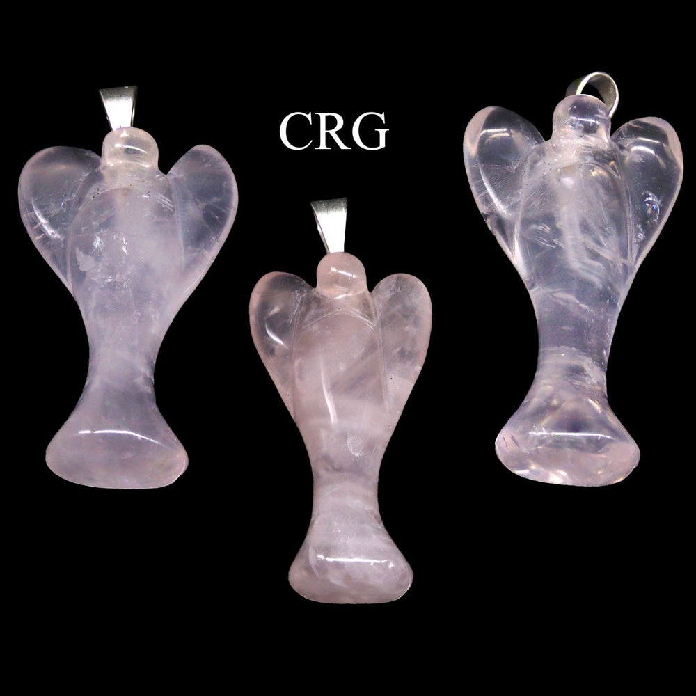 Rose Quartz Angel Pendant with Silver Bail (5 Pieces) Size 25 to 35 mm Crystal Jewelry Charm