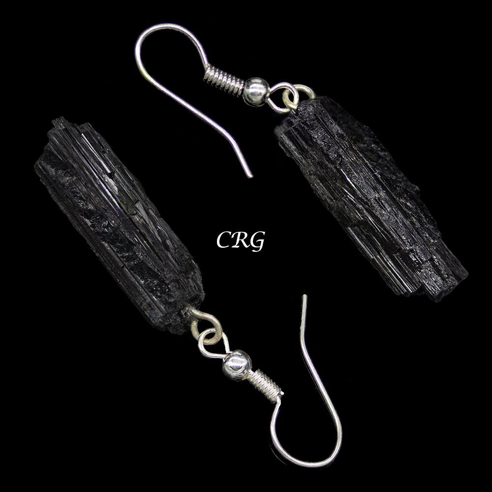 Black Tourmaline Rough Earrings with Silver Plated Wire (1 Pair) Wholesale Crystal Gemstone JewelryCrystal River Gems