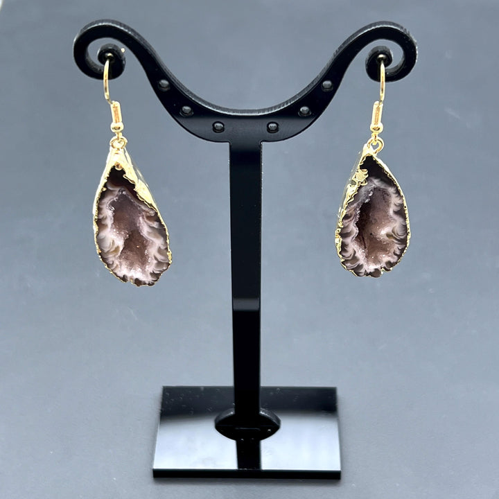 Oco Geode Matching Half Agate Gold Plated Earrings