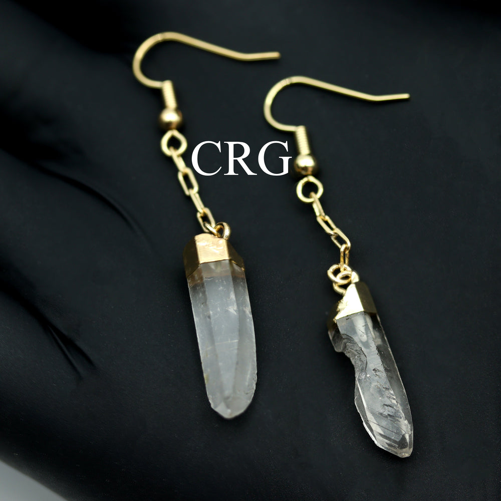 Clear Quartz Point Earrings with Gold Plating (1 Pair) Wholesale Crystal Gemstone JewelryCrystal River Gems