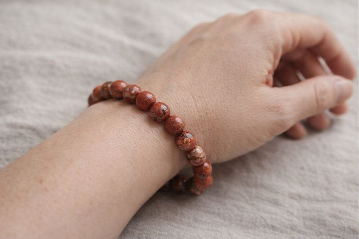 Brecciated Red Jasper Tumbled Bead Stretch Bracelet (8mm)