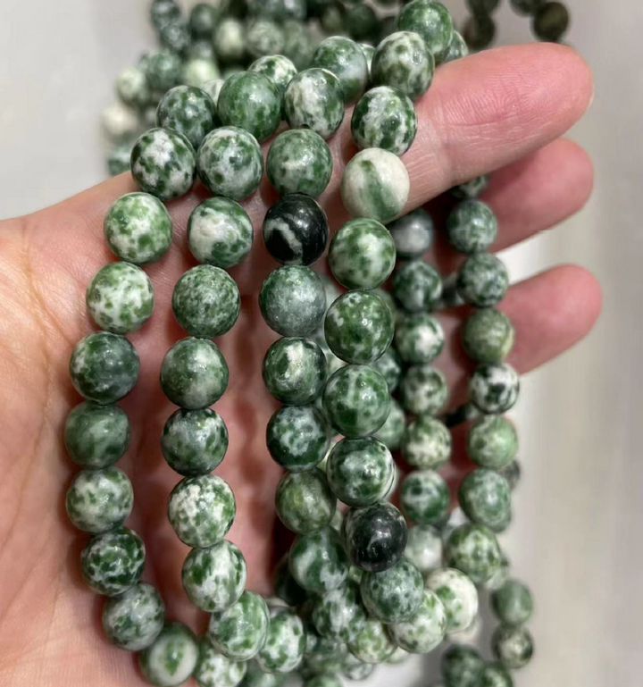 Green & White Jade Tumbled Bead Stretch Bracelet (8mm)