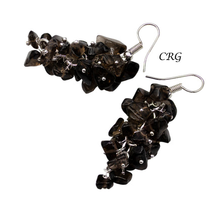 1 PAIR - Smoky Quartz Grape Cluster Earrings / Silver Plated