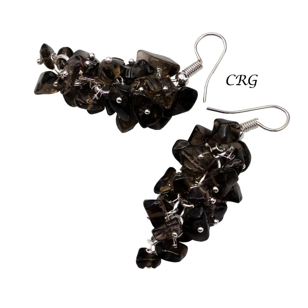 Smoky Quartz Grape Cluster Earrings with Silver Plating / 1.75-2" AVG - 1 PAIR