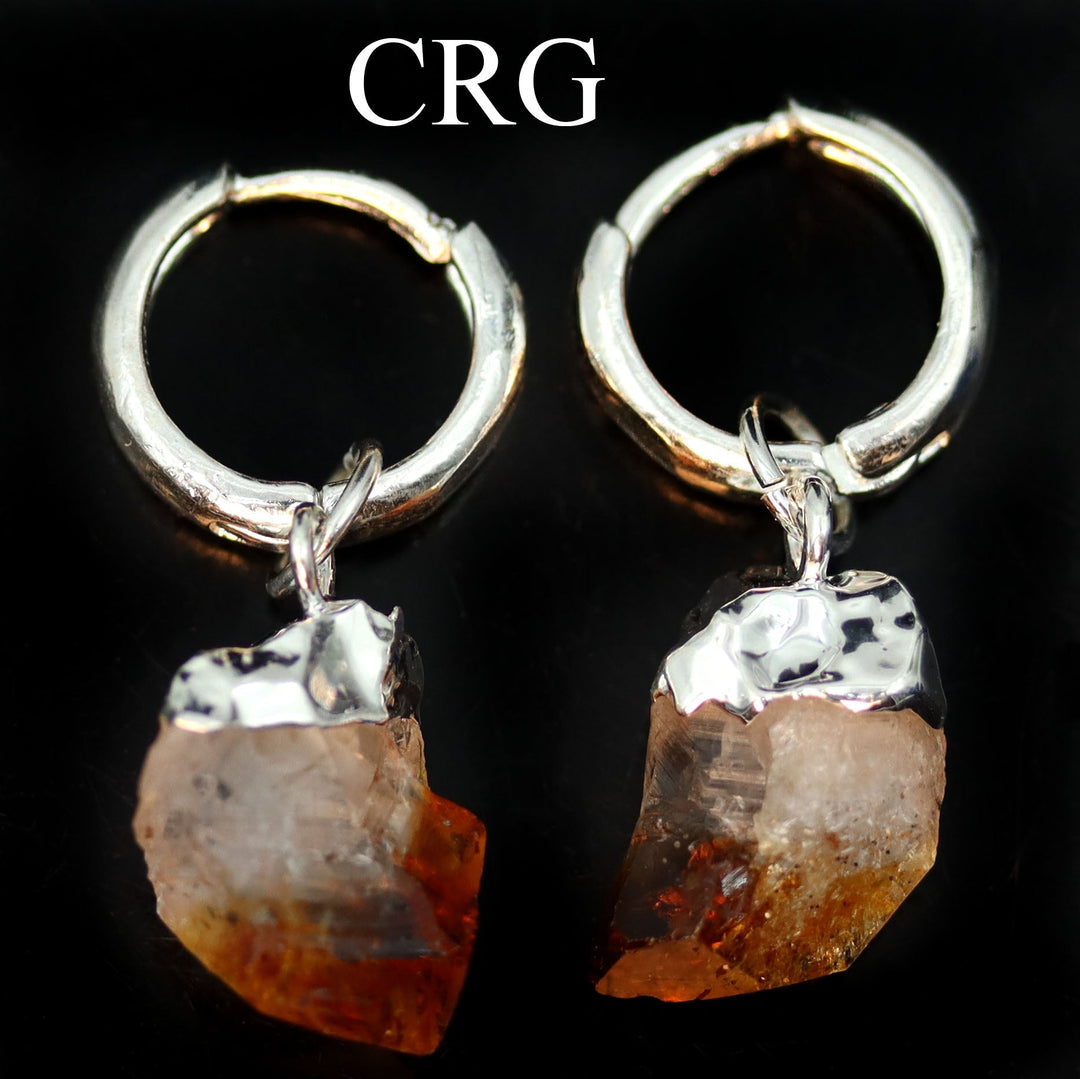 Citrine Point Earrings with Silver Plated Hoop Closures (1 Pair) Wholesale Crystal Gemstone JewelryCrystal River Gems