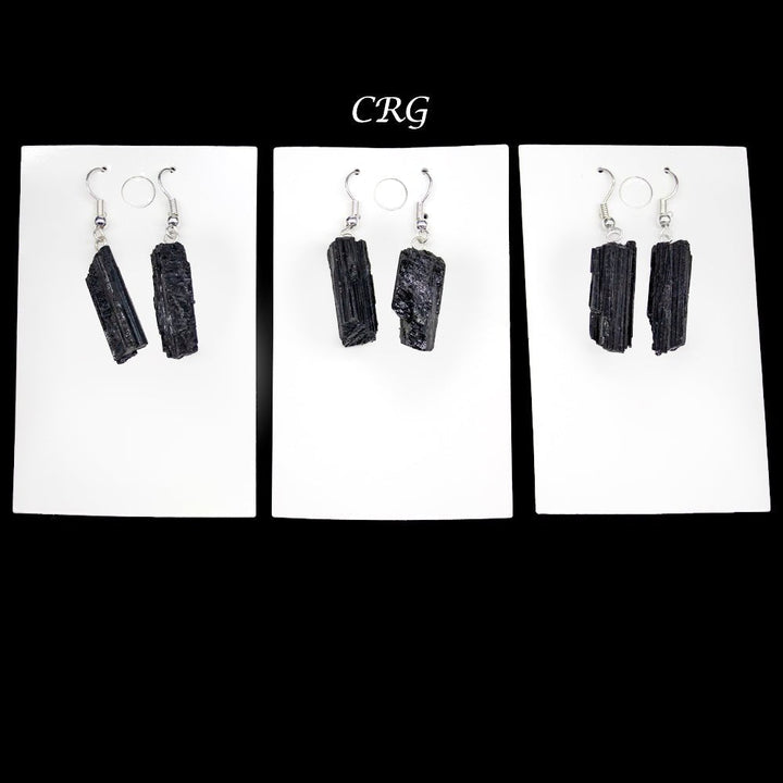 Black Tourmaline Rough Earrings with Silver Plated Wire (1 Pair) Wholesale Crystal Gemstone JewelryCrystal River Gems