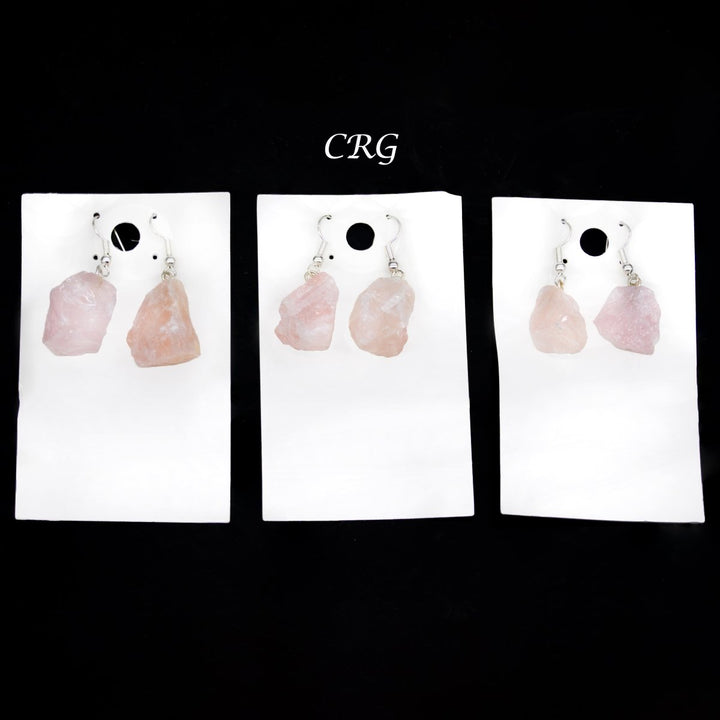 Rose Quartz Rough Earrings with Silver Plated Wire (1 Pair) Wholesale Crystal Gemstone JewelryCrystal River Gems