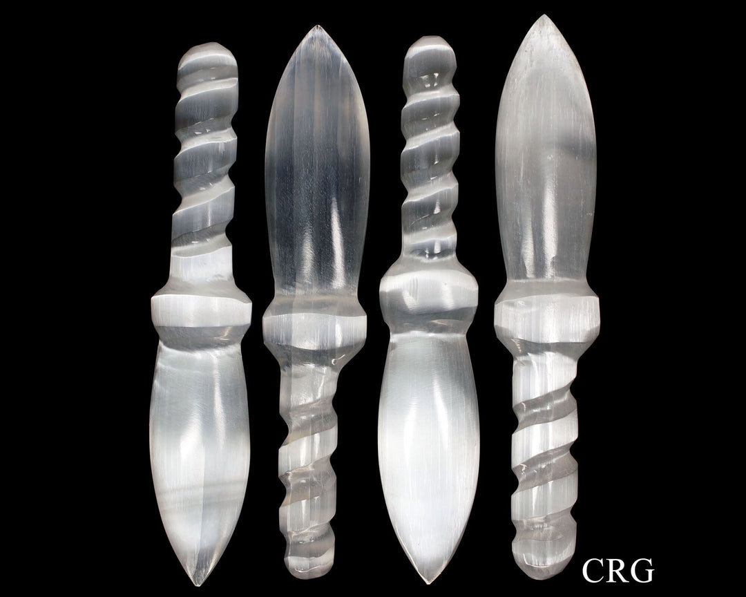 Selenite Dagger with Spiral Handle (Size 7.5 To 8.5 Inches) (1 Piece) Hand Carved Polished Gemstone Decor