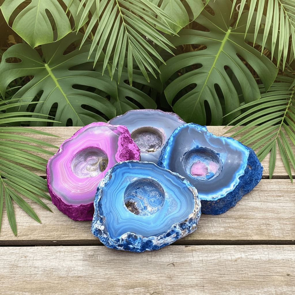 Agate Assorted Color Small Slab Tea Light Candle HolderCrystal River Gems