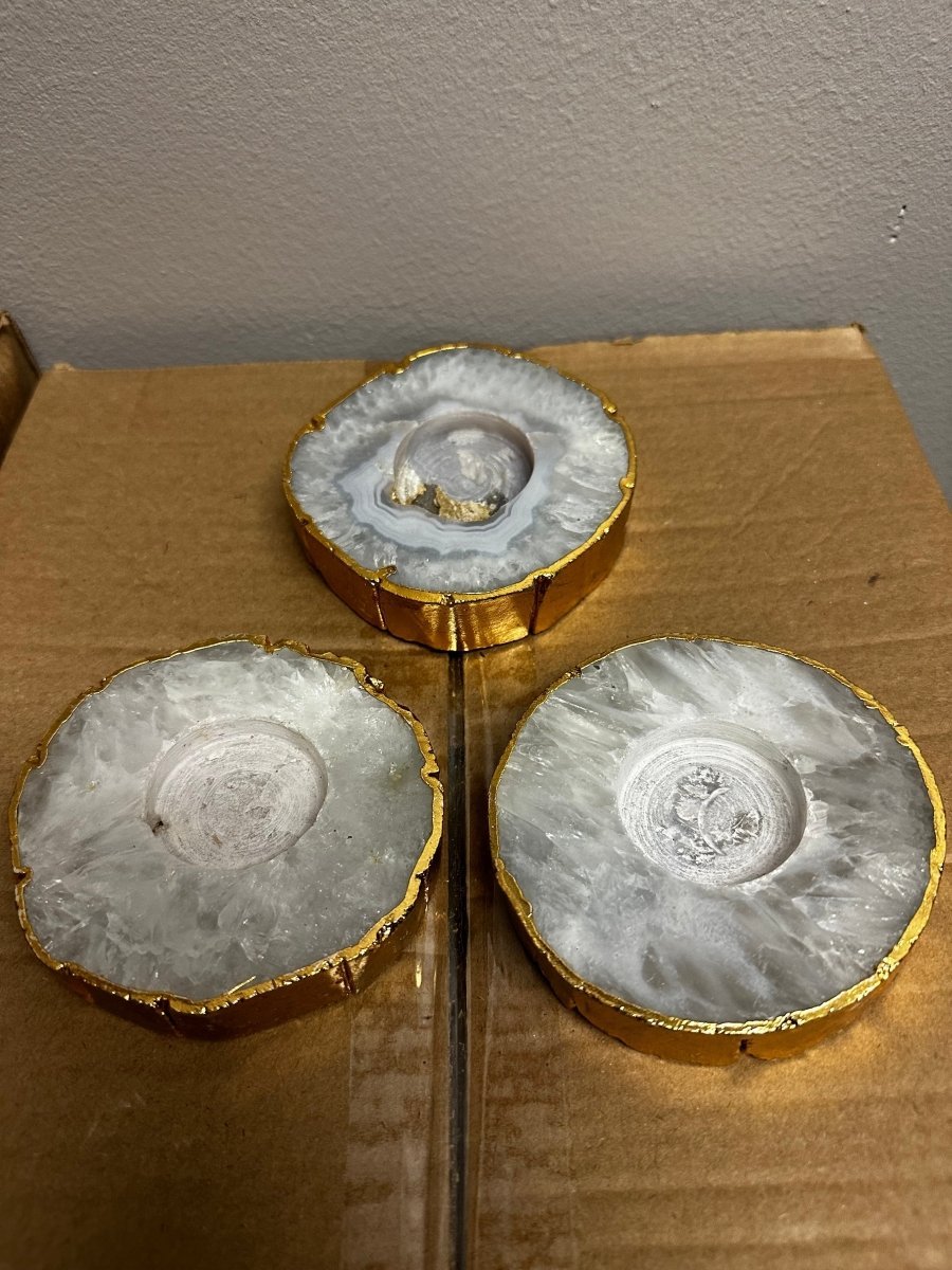 Agate Candle Holder with Gold Plating (1 Piece) Size 3 to 5 Inches Crystal Gemstone Decor