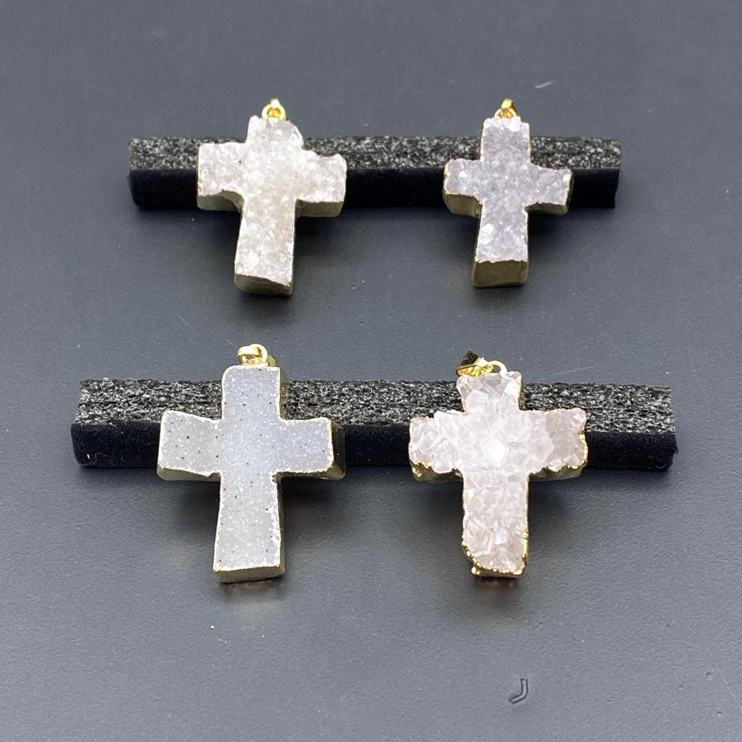 Agate Druzy Crystal Cross Gold PendantCrystal River Gems