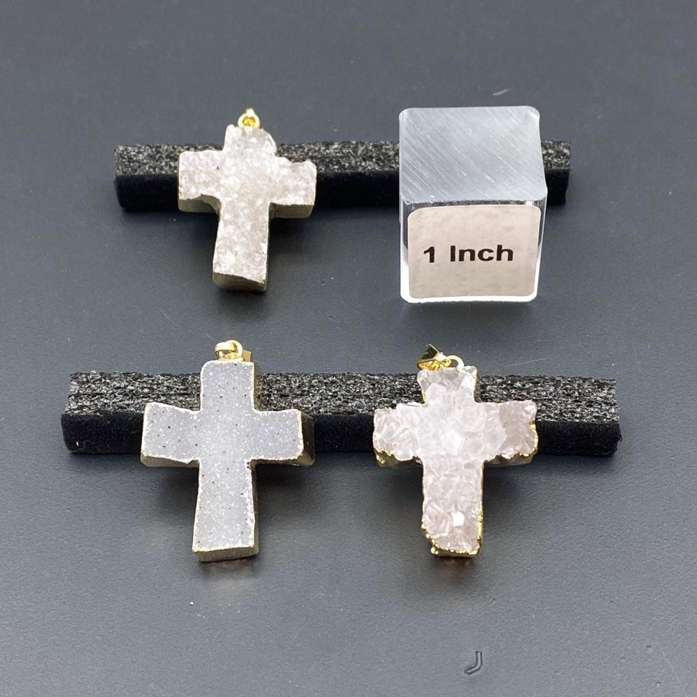 Agate Druzy Crystal Cross Gold PendantCrystal River Gems