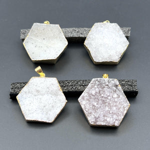 Agate Druzy Crystal Hexagon Gold Pendant