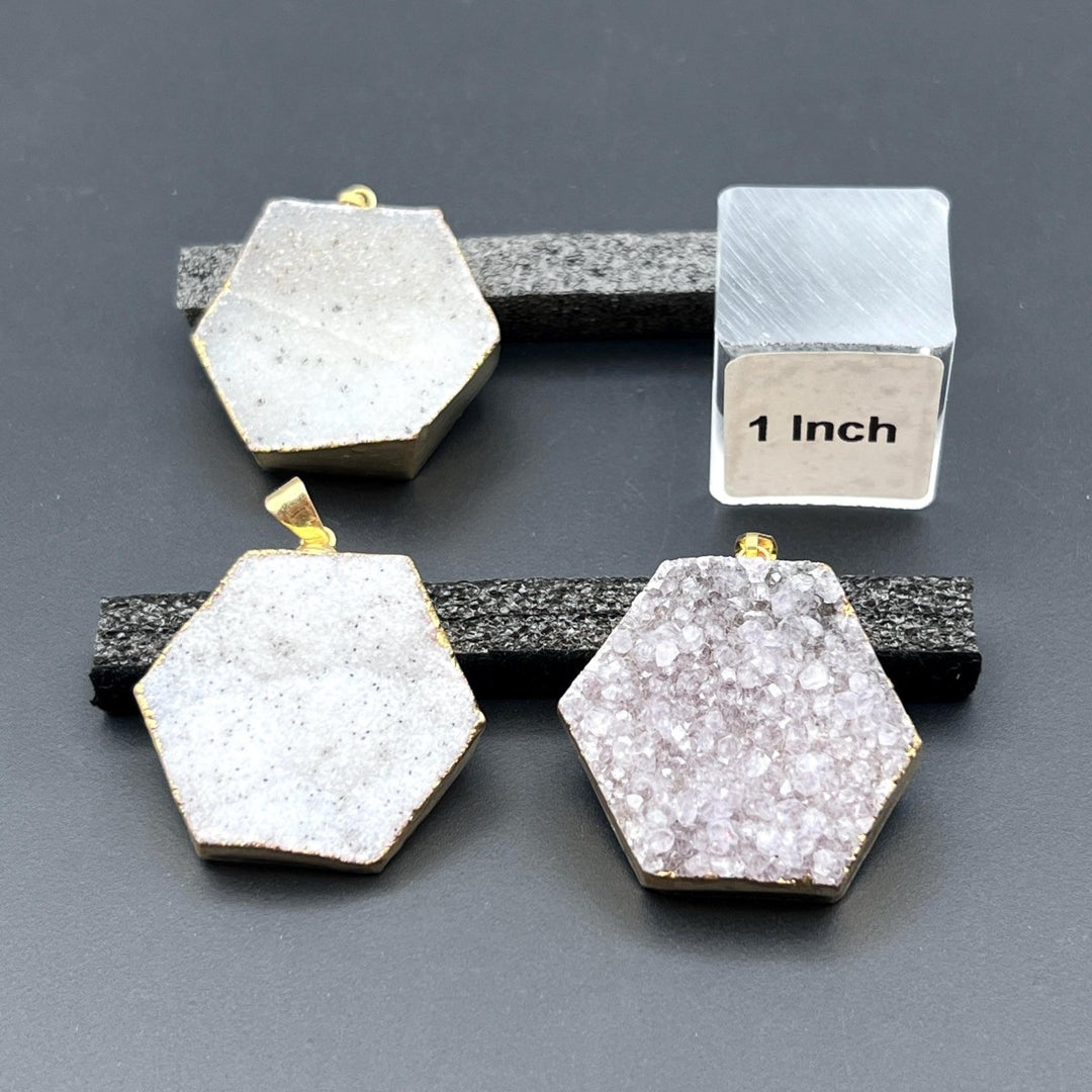 Agate Druzy Crystal Hexagon Gold PendantCrystal River Gems