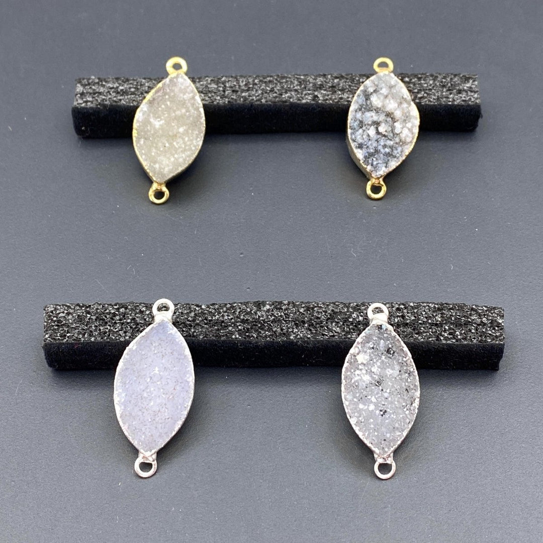 Agate Druzy Crystal Marquise Gold or Silver Connector Pendant (4 Pieces)Crystal River Gems