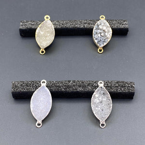 Agate Druzy Crystal Marquise Gold or Silver Connector Pendant (4 Pieces)
