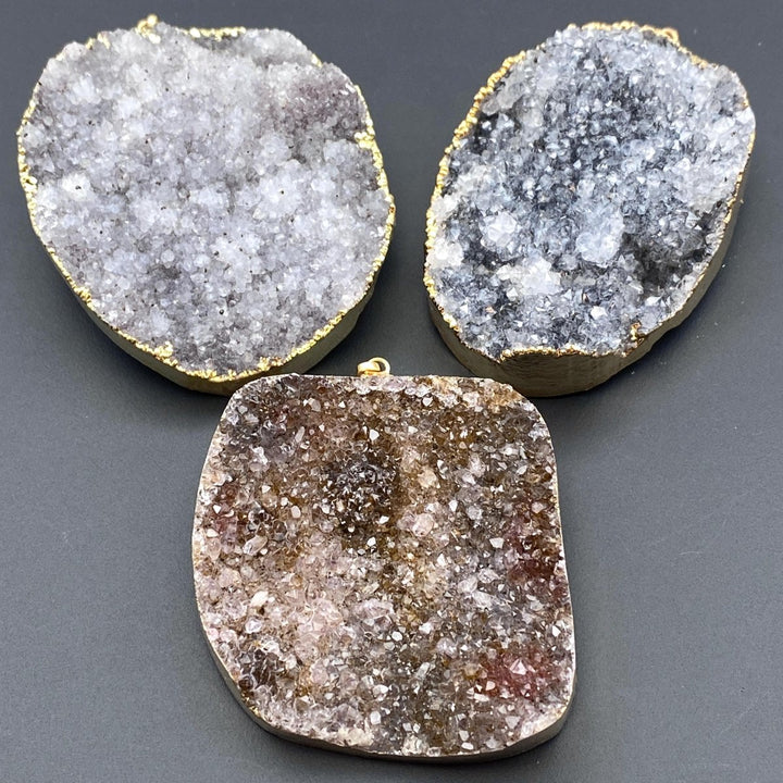 Agate Druzy Extra Large Gold Plated Round PendantCrystal River Gems