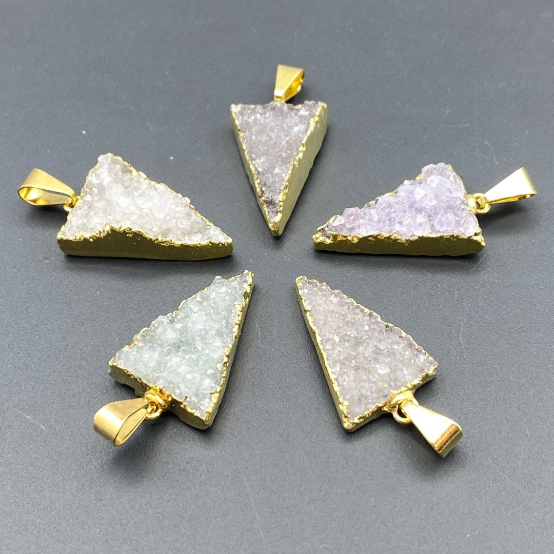 Agate Druzy Gold Plated Triangle PendantCrystal River Gems