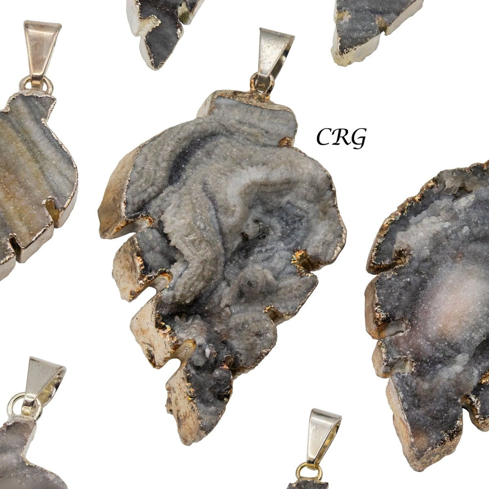 Agate Druzy Leaf Pendant with Silver Plating (0.5 To 1 Inch) (1 Piece)Crystal River Gems