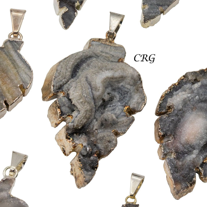 Agate Druzy Leaf Pendant with Silver Plating (0.5 To 1 Inch) (1 Piece)Crystal River Gems