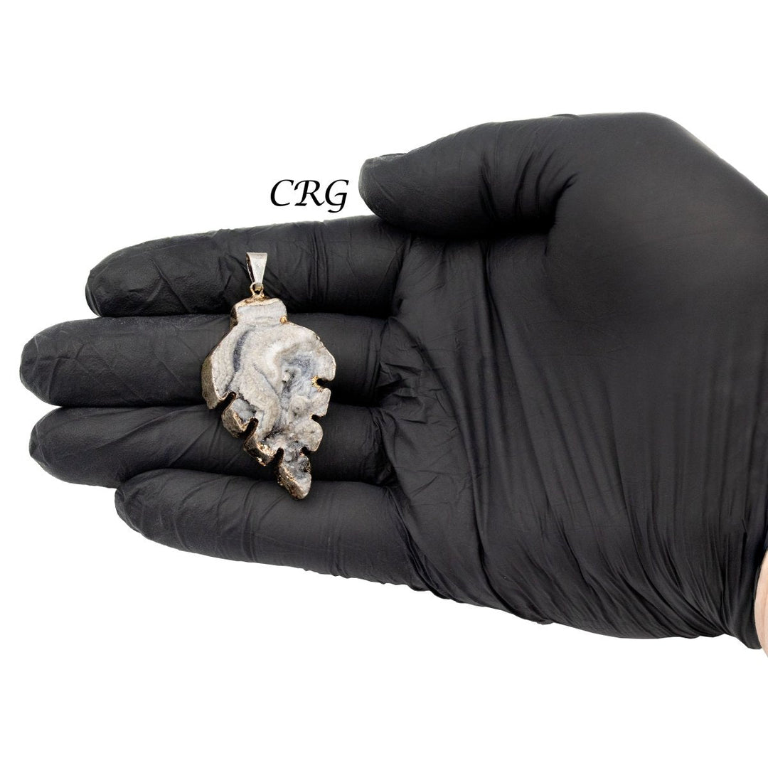 Agate Druzy Leaf Pendant with Silver Plating (0.5 To 1 Inch) (1 Piece)Crystal River Gems