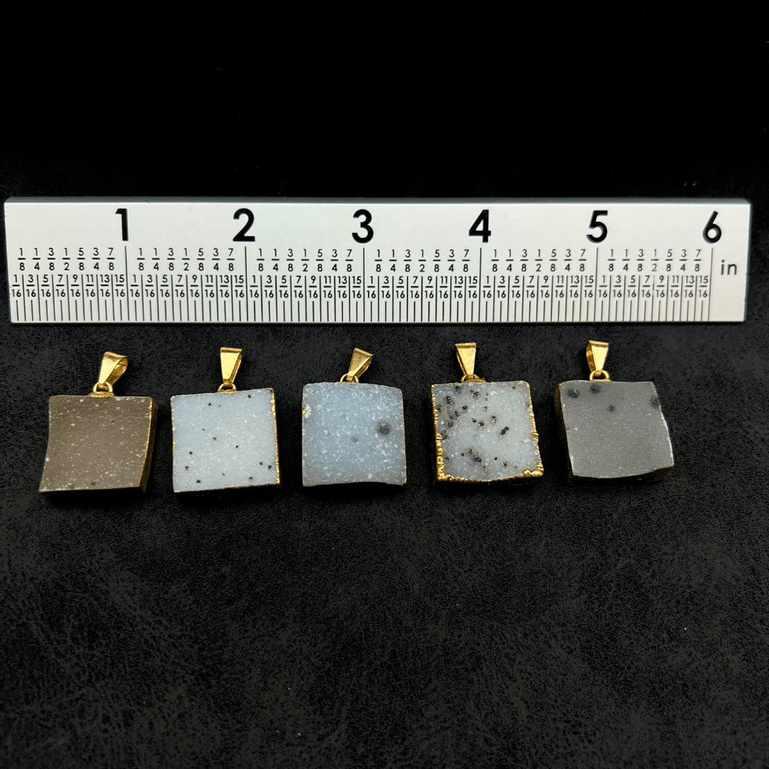 Agate Druzy Square Pendant with Gold Plating (0.75 Inch) (1 Piece)Crystal River Gems