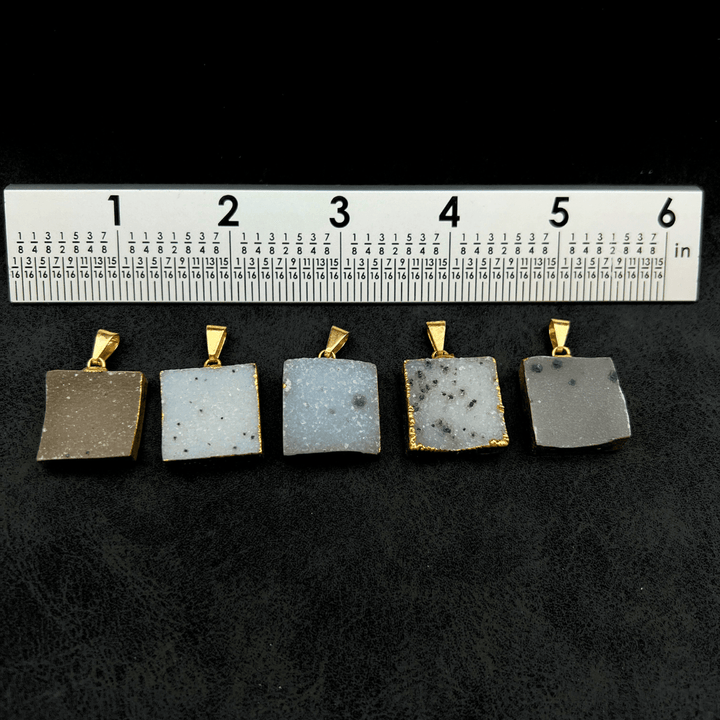Agate Druzy Square Pendant with Gold Plating (0.75 Inch) (1 Piece)Crystal River Gems