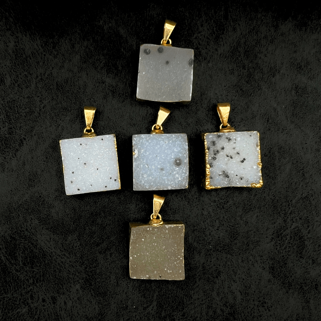 Agate Druzy Square Pendant with Gold Plating (0.75 Inch) (1 Piece)Crystal River Gems