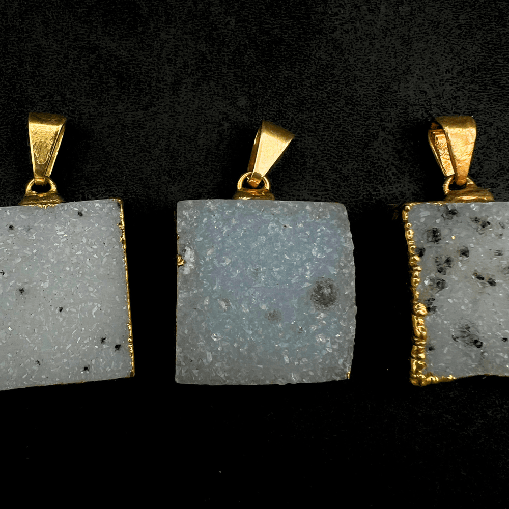 Agate Druzy Square Pendant with Gold Plating (0.75 Inch) (1 Piece)Crystal River Gems