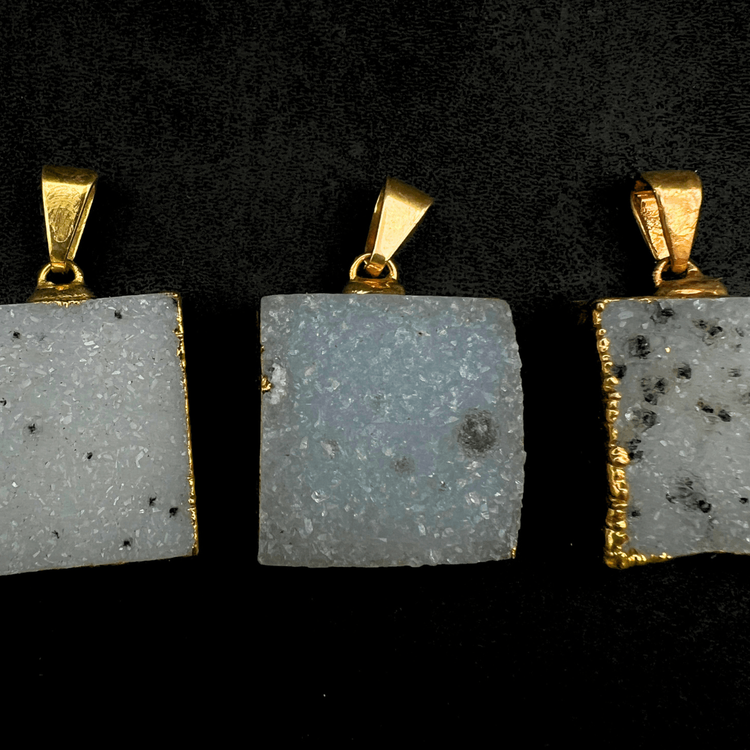 Agate Druzy Square Pendant with Gold Plating (0.75 Inch) (1 Piece)Crystal River Gems