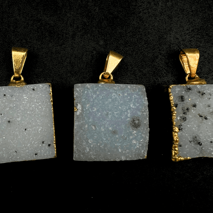 Agate Druzy Square Pendant with Gold Plating (0.75 Inch) (1 Piece)Crystal River Gems