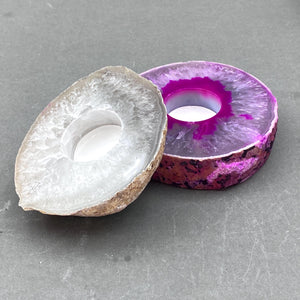 Agate Geode Polished Face Slab Tea Light Candle Holder