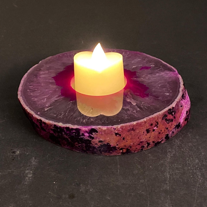 Agate Geode Polished Face Slab Tea Light Candle HolderCrystal River Gems