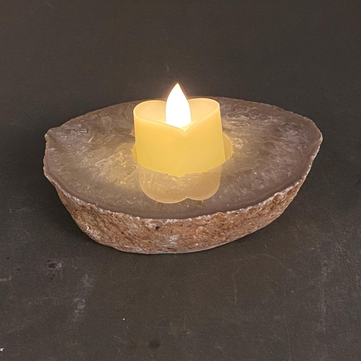 Agate Geode Polished Face Slab Tea Light Candle HolderCrystal River Gems