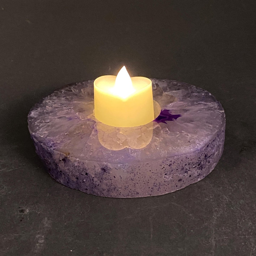 Agate Geode Polished Face Slab Tea Light Candle HolderCrystal River Gems