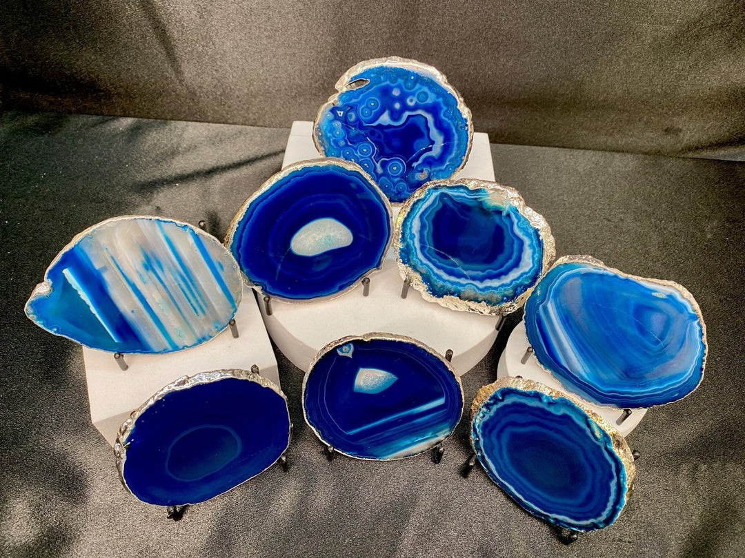 Agate Geode Slice Crystal Blue Coaster Bundle Lot (8 Pieces) Bulk Wholesale Gemstone Décor CollectionCrystal River Gems