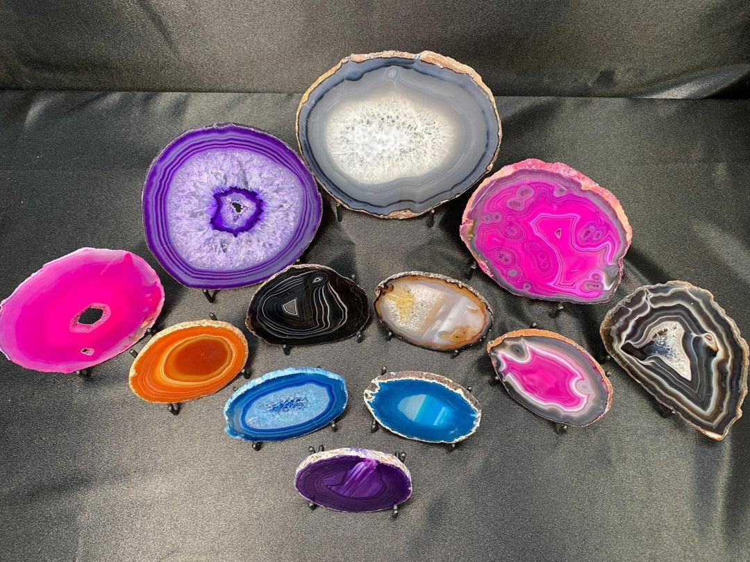 Agate Geode Slice Crystal Bundle Lot (12 Pieces) Bulk Wholesale Gemstone Décor CollectionCrystal River Gems