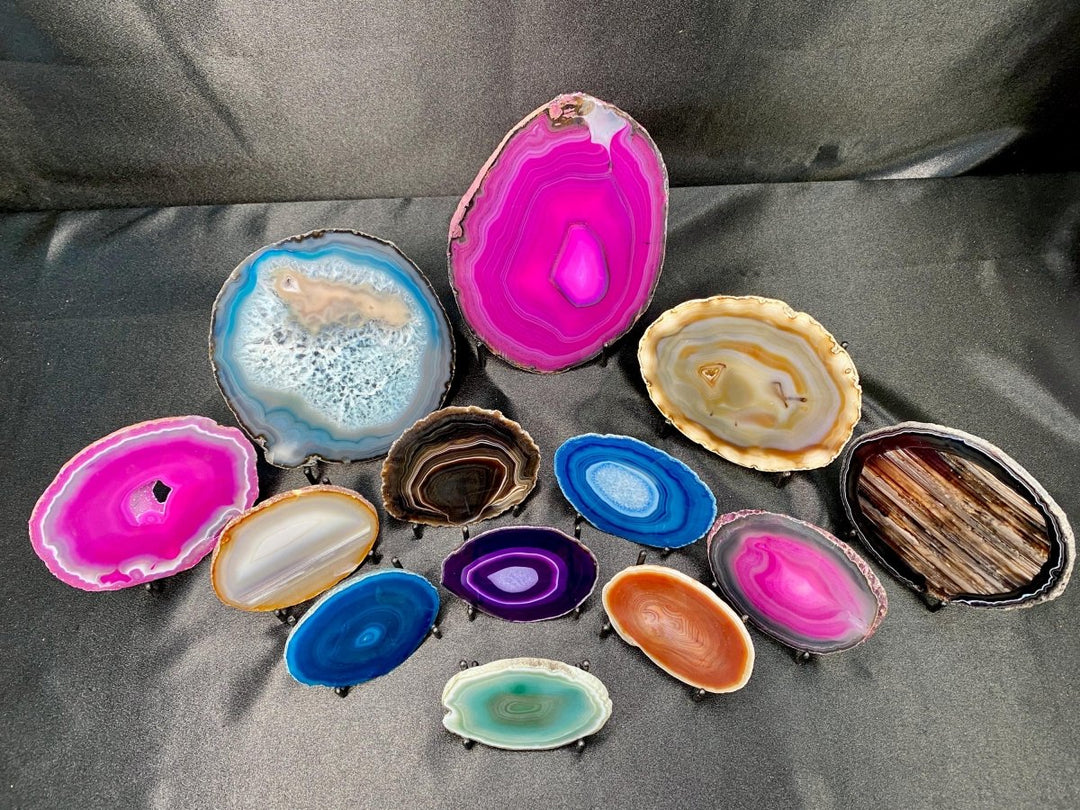 Agate Geode Slice Crystal Bundle Lot (13 Pieces) Bulk Wholesale Gemstone Décor CollectionCrystal River Gems