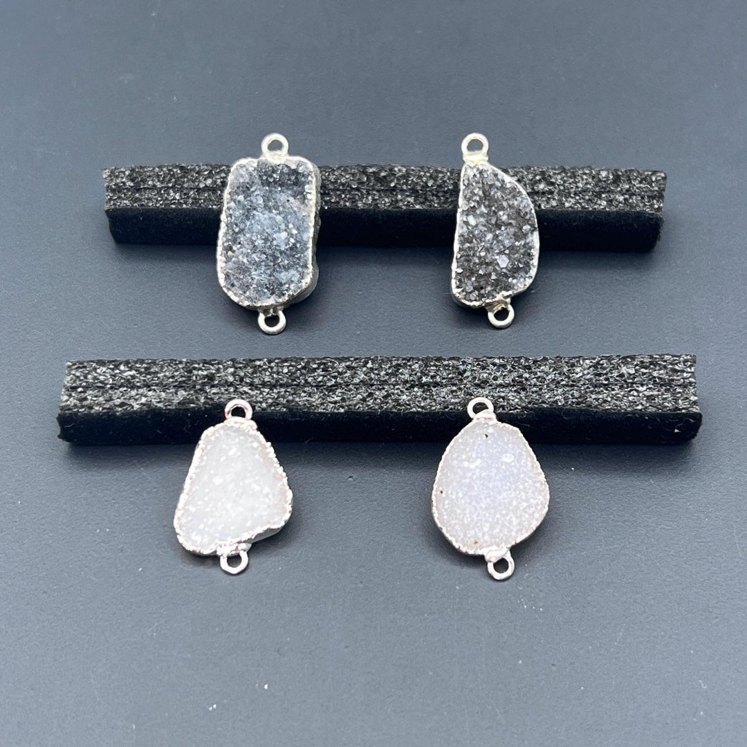 Agate Multicolor Druzy Crystal Silver Connector Pendant (4 Pieces)Crystal River Gems