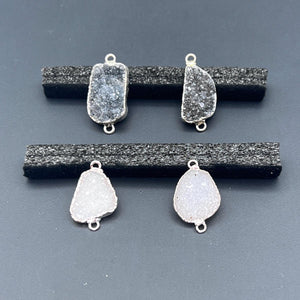 Agate Multicolor Druzy Crystal Silver Connector Pendant (4 Pieces)