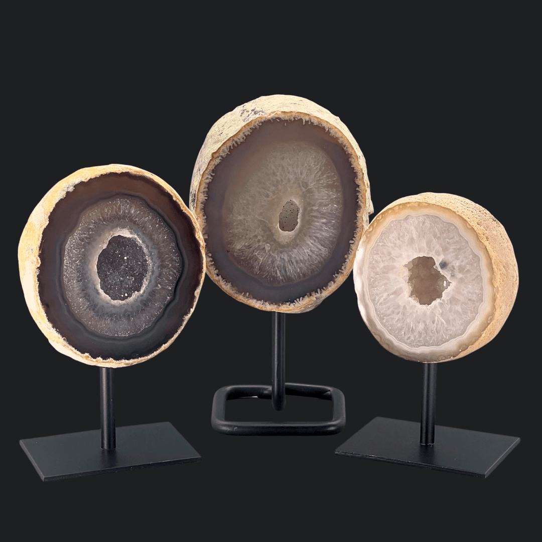Agate Polished Face Geode on Metal StandCrystal River Gems