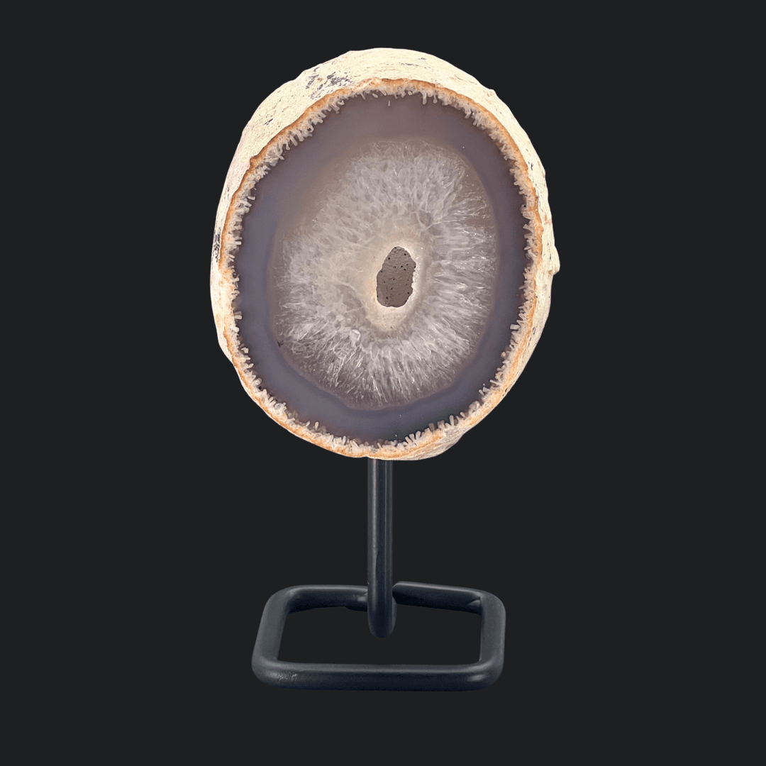 Agate Polished Face Geode on Metal StandCrystal River Gems