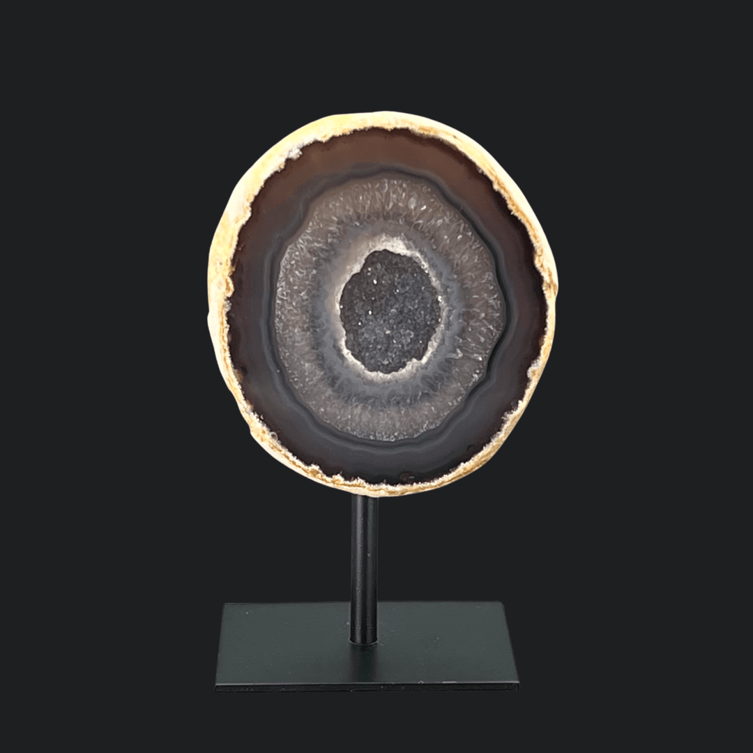 Agate Polished Face Geode on Metal StandCrystal River Gems
