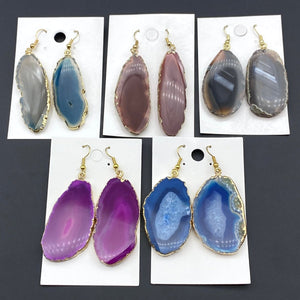 Agate Slice Earrings with Gold Plating