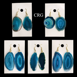 Agate Slice Plain Earrings with Gold Plated Wire 1 to 2 Inches (1 Pair)